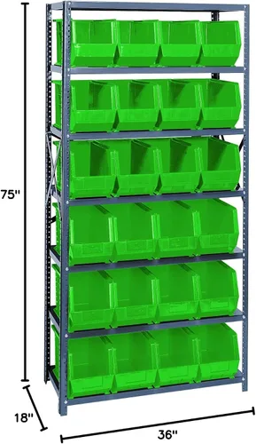 Vista 77 de Quantum QSBU-245BK Heavy Duty Shelving Unit with (7) Shelves and (24) QUS245 Black Bins for Garage Warehouse Storage Distribution 400 lb Load