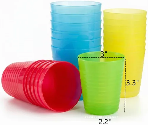Vista 2 de Dicunoy Paquete de 32 vasos de plástico reutilizables de 8 onzas, vasos pequeños para beber, vasos abiertos de colores irrompibles, vaso de agua