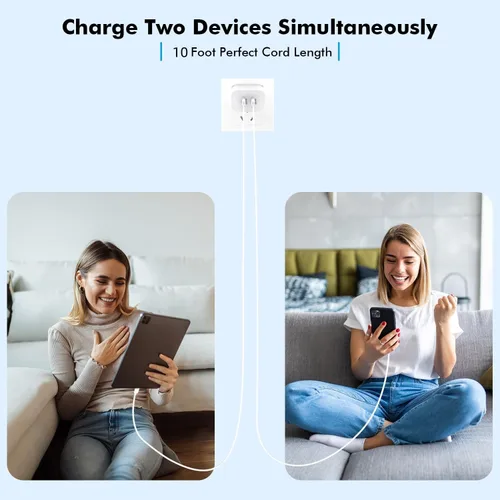 Vista 7 de Cargador de carga rápida para iPhone 17, cargador de pared USB C de doble puerto de 40 W, bloque de carga rápida con cable de carga USB C a C de 6