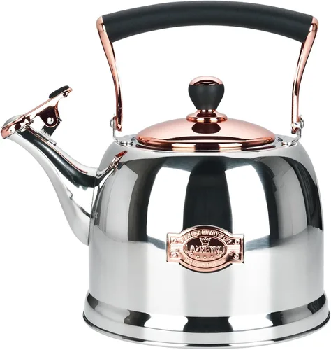 Vista 12 de Hervidor de té de acero inoxidable para estufa con mango ergonómico a prueba de calor y silbato de 2.5 cuartos