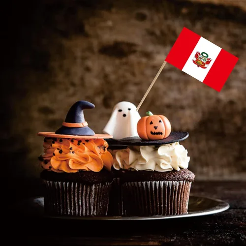 Vista 3 de Bandera de palillo de dientes de Perú nacional peruano pequeño, mini cóctel para cupcakes de frutas, decoración de palitos de alimentos, paquete