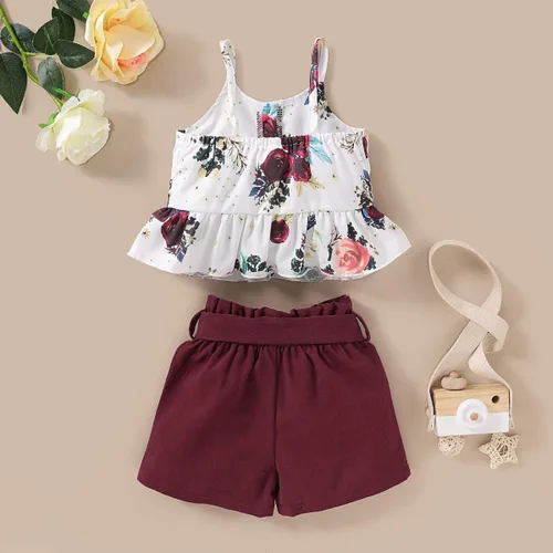 Vista 4 de Conjunto de 2 piezas de ropa casual con volantes y botones halter y pantalones cortos con lazo a rayas