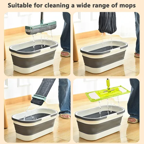 Vista 3 de Goderewild Cubo de plástico plegable con ruedas 12L (3.17 galones) para limpieza de casa, camping y RV - Cesta rectangular práctica multiusos