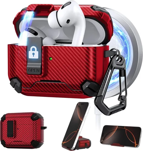 Vista 23 de Maxjoy Funda protectora para AirPods 4 2024, funda protectora para AirPods de 4ª generación con bloqueo automático, compatible con MagSafe, Verde