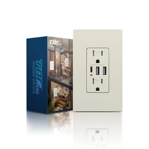 Vista 32 de TOPELER Toma de pared USB C negra, toma eléctrica de carga rápida de 30W 6.0Amp con 3 puertos USB (1*Tipo C y 2*Tipo A), receptáculo resistente a