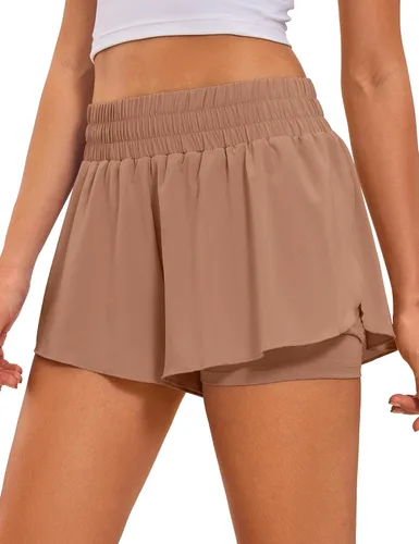 Vista 22 de CRZ YOGA Pantalones cortos de correr 2 en 1 para mujer, cintura alta, secado rápido, para atletismo, gimnasio, descanso, entrenamiento, lindas