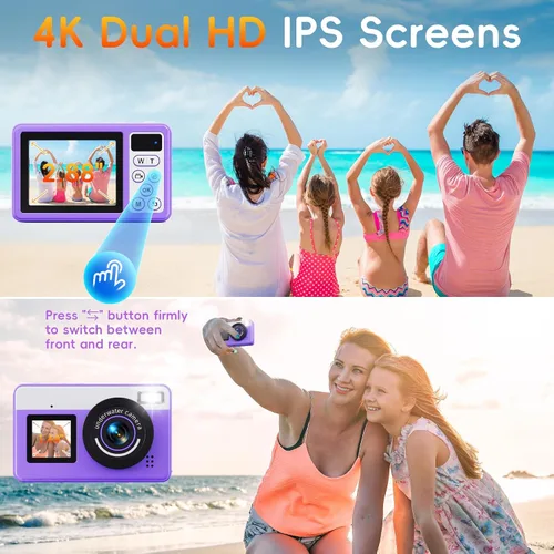 Vista 4 de Maxmango D70 Underwater Digital Camera for Kids - 10FT Waterproof Cam with 16GB Card, 48MP Autofocus Dual-Screen Selfie Underwater Camera for