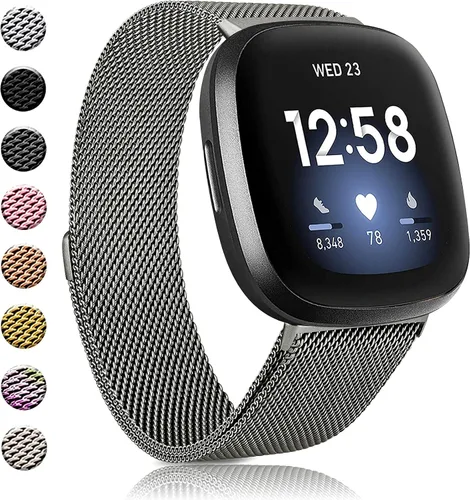 Vista 8 de Amzpas Bandas compatibles con Fitbit Versa 3/4 Fitbit Sense/Sense 2, correa magnética ajustable de acero inoxidable transpirable para Fitbit Versa