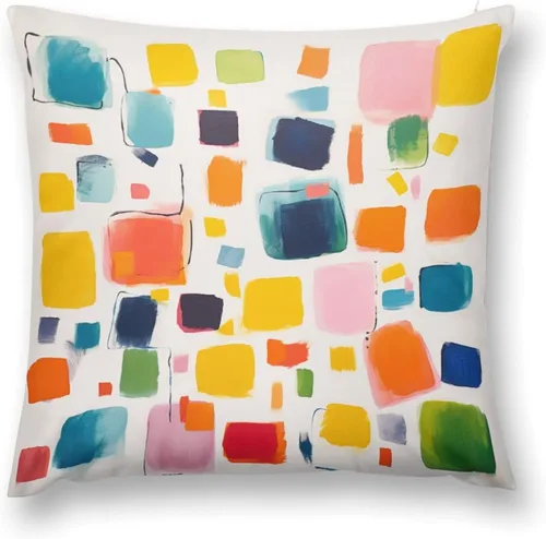 Vista 2 de Almohadas grandes para cama, fundas de almohada abstractas coloridas con patrón de rayas verticales, fundas de almohada cuadradas suaves, fundas