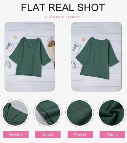Vista 3 de Dokotoo Blusas tipo túnica para mujer con cuello en V y manga 34 para verano 2024