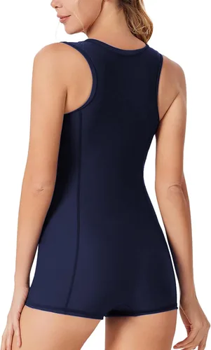 Vista 6 de JACK SMITH Trajes de baño modestos de una pieza para mujer, con cremallera frontal, atlético, deportivo, con boyleg