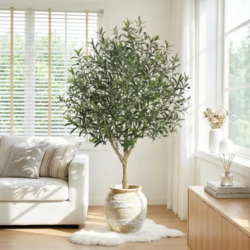 Vista 2 de LOMANTO Olivos artificiales para interiores, árbol de olivo sintético de 7