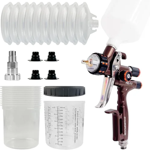 Vista 10 de Pistola de pintura PRD-717 VS tipo con boquilla dividida pistola pulverizadora de 0.051 in + vasos de pintura desechables de 6.8 fl oz/6.7 onzas, 50