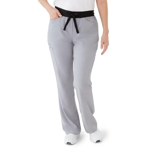 Vista 2 de Pantalón médico costero con siete bolsillos para mujer, color gris, talla S Petite