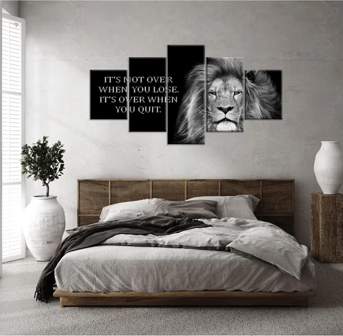 Vista 3 de Arte de pared inspirador de león en blanco y negro para decoración de pared, impresión en lienzo, citas motivacionales, pósters, pintura enmarcada