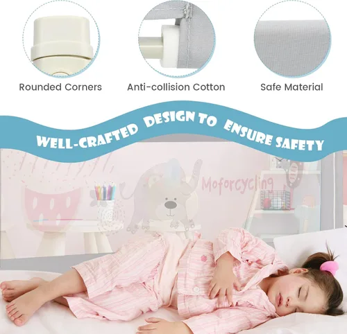 Vista 5 de GLACER Riel de cama para niños pequeños, 77 pulgadas extra largo, protector de riel de cama de bebé ajustable en altura con diseño de elevación