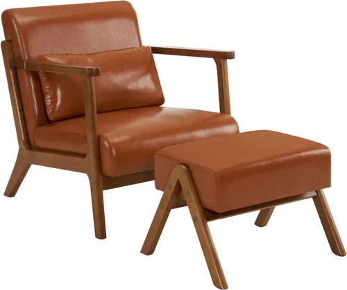 Vista 10 de MOJAY Silla Decorativa Moderna con Otomano, Sillón de Salón Tapizado en Cuero Sintético para Dormitorio, Balcón, Recepción