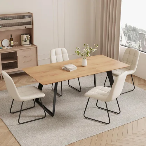 Vista 26 de ZckyCine Mesa de Comedor Moderna de Mediados de Siglo y Sillas para 4 Rectangular de Madera Expandible que Ahorra Espacio Multifuncional Marrón