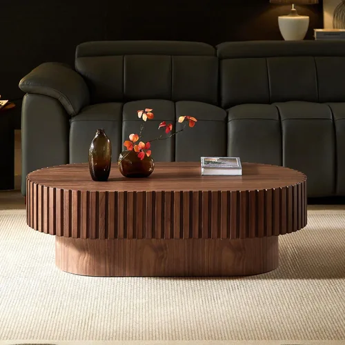 Vista 19 de KEVINSPACE W39.37 Mesa de centro ovalada para sala de estar Casa Moderna Mesa de café con diseño Patas de mesa de centro de madera Mesa de té 39.37