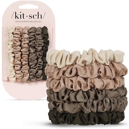 Vista 33 de Kitsch - Coleteros de satén para mujer, bandas para el cabello sin daños, cameo, 5 piezas Wake Up Frizz-Free, No Crease Hair Ties, Softer Than