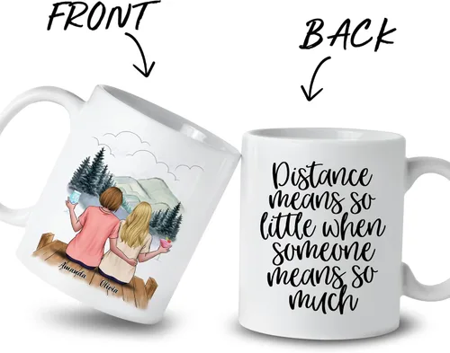 Vista 2 de Gossby Taza de Café Personalizada de Amistad - Regalo Personalizado de Larga Distancia para Mujeres Mejores Amigas con Diseño, Nombre - Navidad
