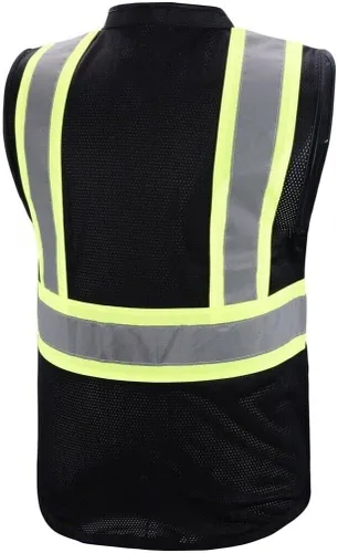 Vista 2 de California Tools Chaleco de seguridad negro de dos tonos, con herramienta de múltiples bolsillos (pequeño), negro, (Black/ Lime)