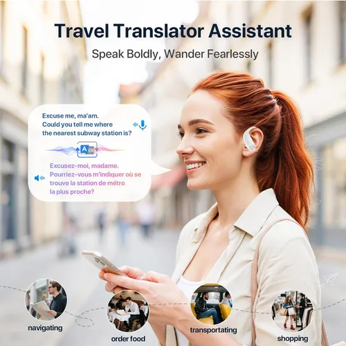 Vista 2 de Auriculares de traducción AI en tiempo real: Auriculares de traductor de Blanco