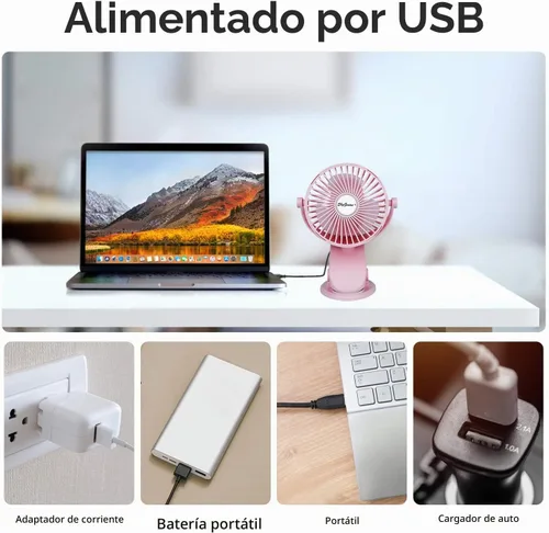 Vista 6 de SkyGenius Ventilador de cochecito de bebé con clip a pilas (rosa)