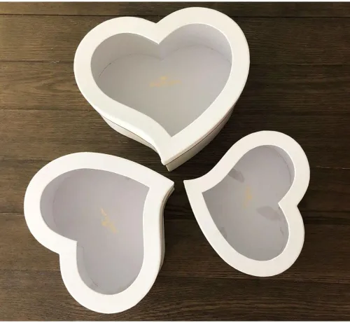Vista 5 de UNIKPACKAGING Caja de flores con forma de corazón de alta calidad, cajas de regalo para flores de lujo y arreglos de regalo, juego de 3 (blanco)