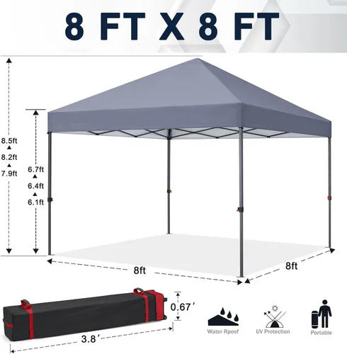 Vista 5 de COOSHADE - Tienda de campaña duradera y fácil de desplegar con bolsa enrollable, 8 x 8 pulgadas, gris