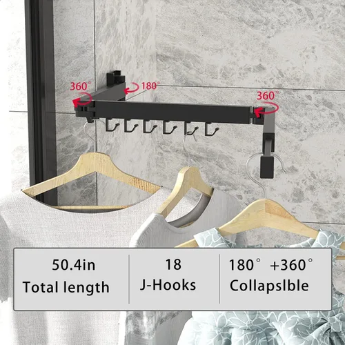 Vista 4 de Perchero de pared para colgar ropa, retráctil plegable para interiores, estante de secado de lavandería, estante de ropa ahorrador de espacio