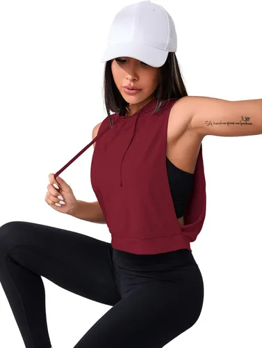 Vista 3 de SweatyRocks Camiseta de entrenamiento sin mangas para mujer, para gimnasio, ropa deportiva, camiseta corta sin mangas con laterales abiertos