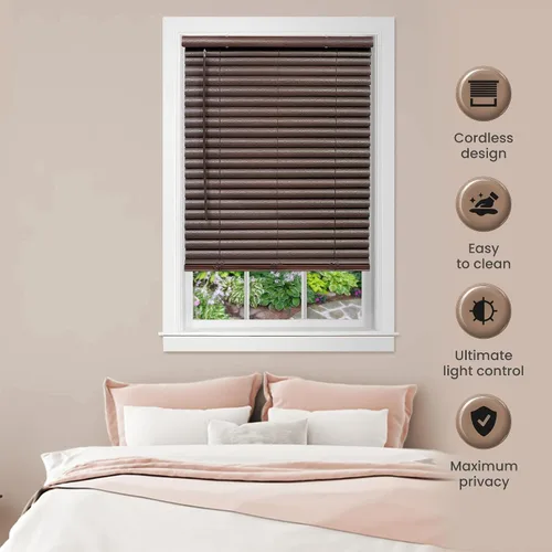 Vista 3 de PowerSellerUSA Persianas sin cordones de 2 pulgadas de ancho x 64 pulgadas de largo, para oscurecer la habitación, dos estilos de vinilo en relieve