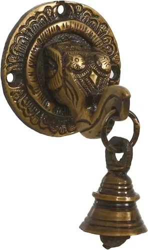 Vista 3 de eCraftIndia Colgante de pared con cara de Lord Ganesh de latón con campana