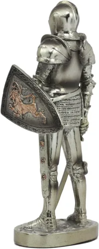 Vista 4 de Ebros Gift Traje medieval de armadura Valiant Espadachín valiente Corazón de León Caballero Escudo de Armas Figura 7" H