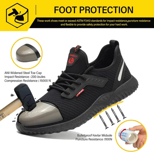 Vista 3 de ulogu Zapatos de punta de acero impermeables para hombres y mujeres, ligeros, cómodos, a prueba de pinchazos, seguridad para el trabajo
