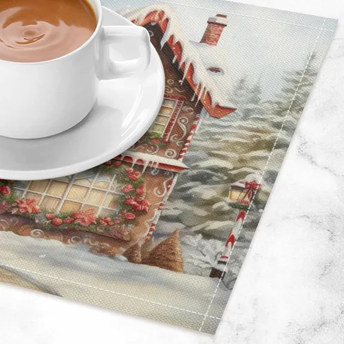 Vista 3 de Christmas House, Gingerbread Table Placemats Set of 4 Merry Christmas Gingerbread Cafe Heat-Resistant Tablemats Kitchen Table Mats Cotton Linen