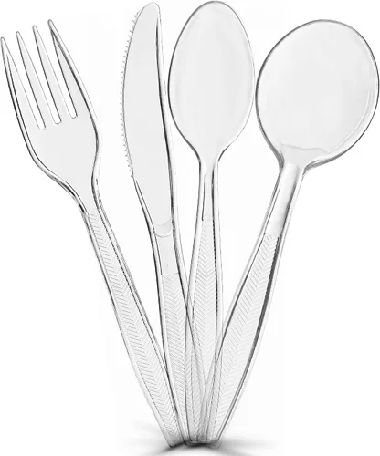 Vista 3 de Plasticpro Tenedores de plástico transparente, cubiertos desechables de peso medio, 300