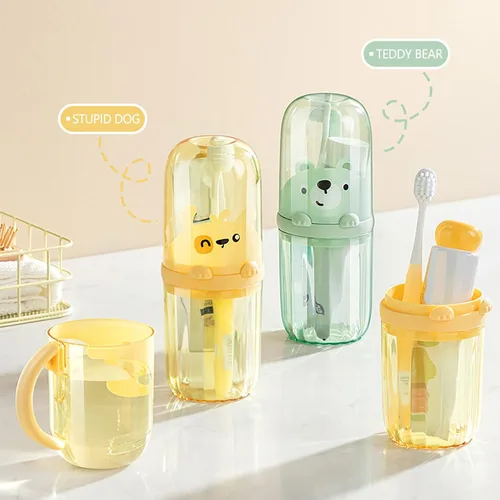 Vista 2 de Lindo soporte portátil para cepillos de dientes de plástico, estuche de viaje para niños con mango desmontable, cepillos de dientes multifunción