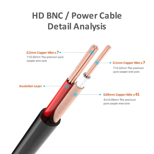 Vista 12 de LONNKY Cable BNC de 100 pies para cámara de seguridad de 98.4 ft con conectores BNC y adaptadores RCA, cable de alimentación de video para cámara