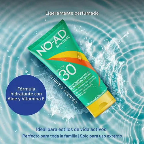 Vista 3 de NO-AD Loción de protección solar SPF 30 Protección UVA/UVB de amplio espectro Resistente al agua Sin octinoxato ni oxibenzona con vitamina E