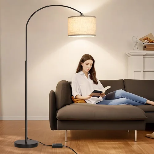 Vista 9 de Lámpara de pie regulable, lámpara de pie de arco con atenuador, lámpara de pie negra con pantalla colgante ajustable, luz de lectura alta sobre