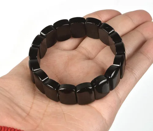 Vista 4 de Pulsera elástica de cuentas rectangulares de 0.472 in de piedras preciosas semipreciosas de 7 pulgadas
