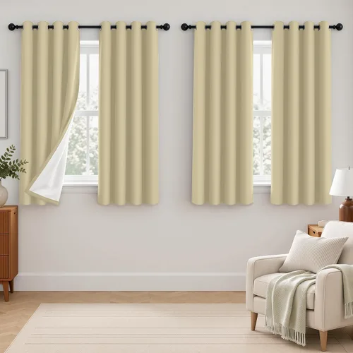 Vista 96 de 2 paneles de cortinas 100% opacas, de peso medio, con aislamiento térmico y ojales para dormitorio, sala de estar, tratamiento de ventana