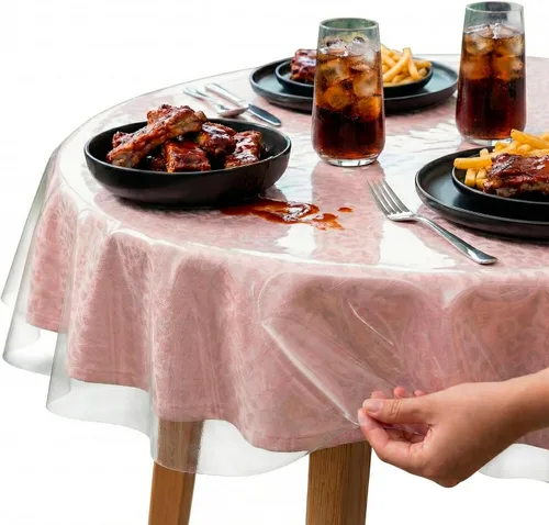 Vista 11 de XFasten - Cubierta de mesa de plástico transparente de 54 x 54 pulgadas, protector de mantel de vinilo de plástico transparente, impermeable, a
