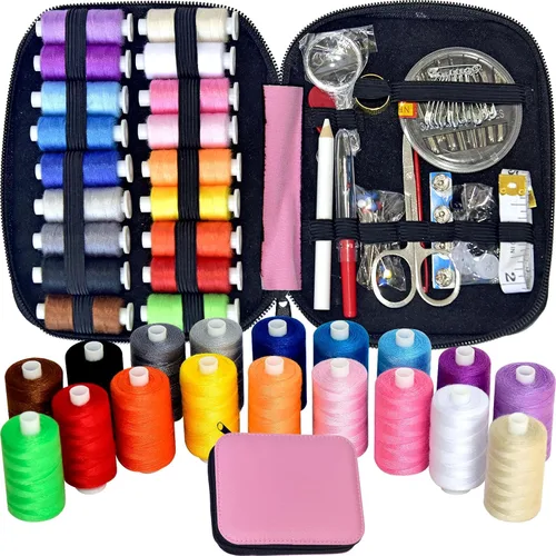 Vista 17 de Kit de costura con estuche, suministros de costura portátiles para el hogar, viajero, adultos, principiantes, emergencia, contiene 18 hilos