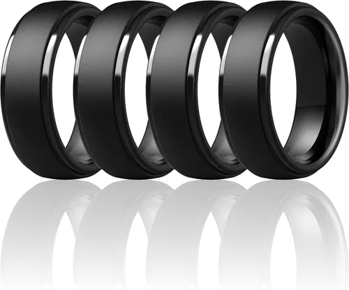 Vista 34 de ThunderFit Anillos de silicona para hombres, bandas de boda de goma con Pack A: Negro carbón