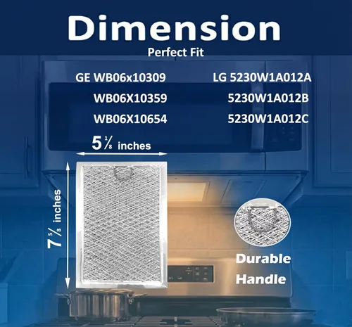 Vista 4 de Paquete de 2 filtros de grasa para microondas 5230W1A012C wb06x10309 compatibles con GE WB06X10359 WB06X10654 LG 5230W1A012A 5230W1A012B 5230W1A01B