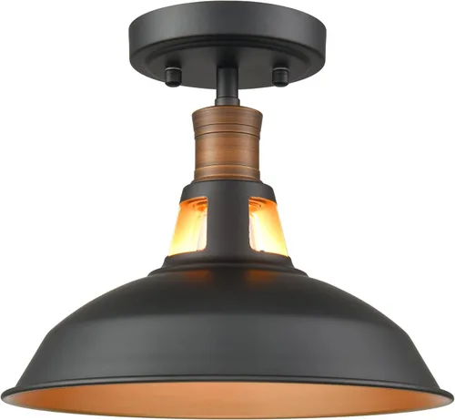 Vista 9 de CLAXY - Lámpara de techo industrial semiempotrada con pantalla de granero en blanco y negro Dimmable E26 Barn Ceiling Light Semi-flush Mount for