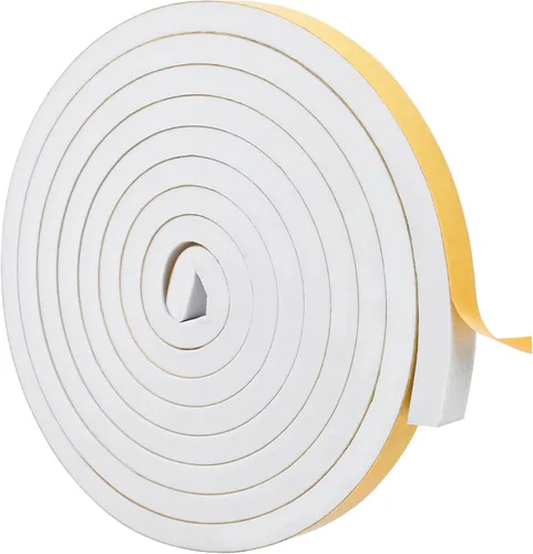 Vista 33 de Burlete de cinta de espuma autoadhesiva blanca para puertas y ventanas de 1 pulgada × 3/4 pulgada × 13 pies, tira de sellado de espuma de alta Blanco